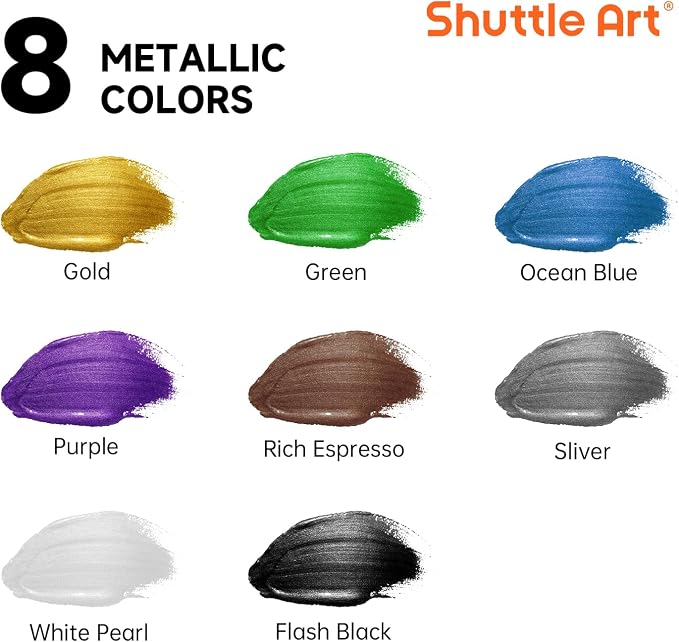 Shuttle Art 8 Colors Metallic Acrylic Paint, 250ml/8.45oz Bottles Acrylic Paint - Image 3