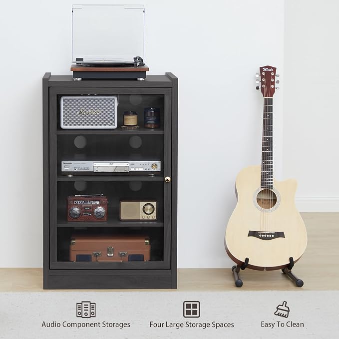 LEVNARY Media Cabinet with Door, AV Media Storage Shelf with Cable Management - Image 7
