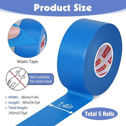 5 Rolls Blue Painters Tape 1.42In × 55Yd Wide Blue Masking Tape, Washi Tape - Image 2