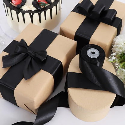 TONIFUL 1 Inch x 100yds Black Satin Ribbon, Thin Solid Color Satin Ribbon - Image 4