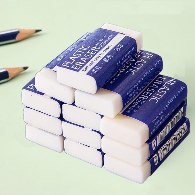 Dreamm White Rectangular Rubber Pencil Erasers 12 Pack - Image 5