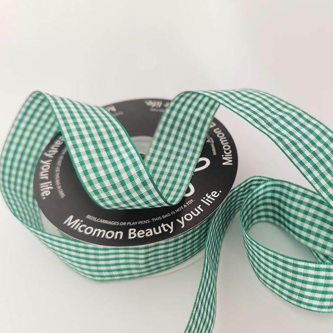 Green and White Woven Edge Plaid Ribbon 100% Polyester Gingham Ribbon 25 Yards - Image 5