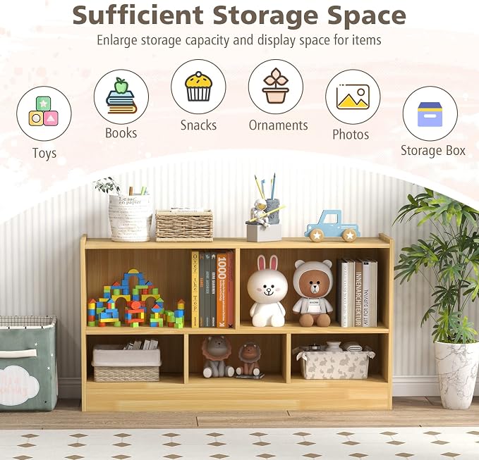 Toy Storage Organizer, 2-Tier Kids Bookshelf, 5 Cube Kids' Bookcases, Cabinets - Image 5