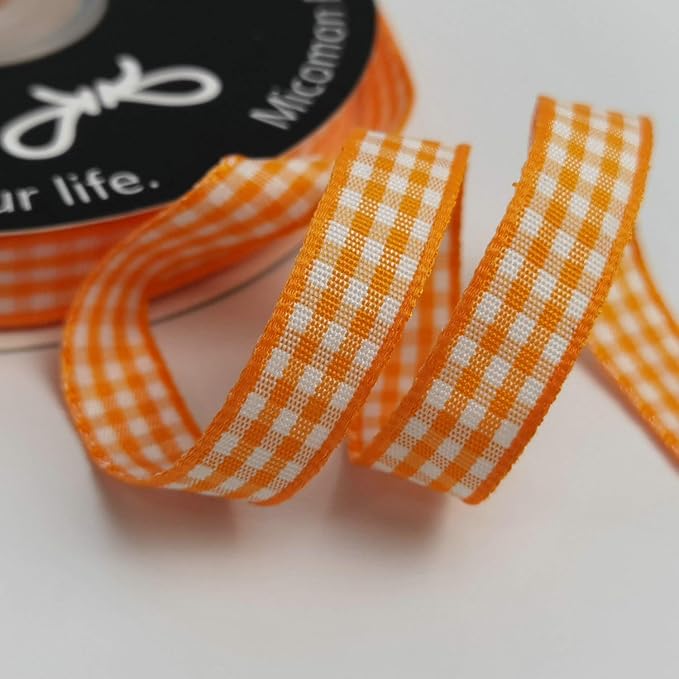 Orange Gingham Plaid Checked Ribbon 25 Yard Each Roll 100% Polyester - Image 5