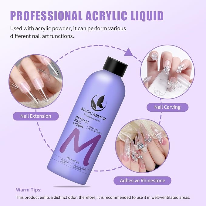 2 Pack 8FL.OZ Acrylic Liquid Monomer, Professional EMA Acrylic Nail Liquid - Image 2