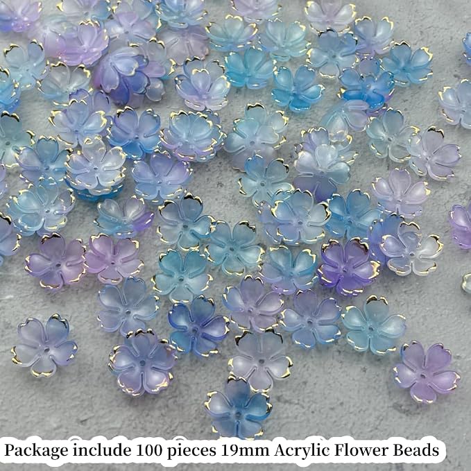 100pcs Acrylic Flower Beads, 19mm Cherry Blossom Plastic Gradient Flower Spacer - Image 2