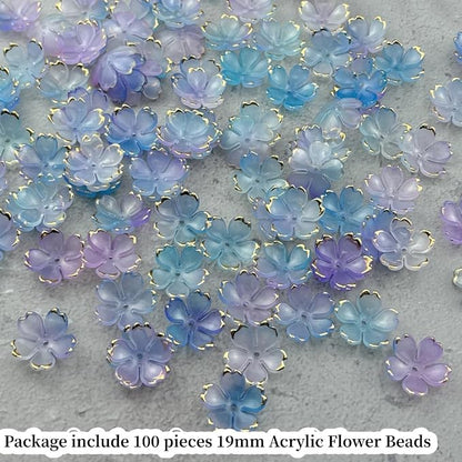 100pcs Acrylic Flower Beads, 19mm Cherry Blossom Plastic Gradient Flower Spacer - Image 2