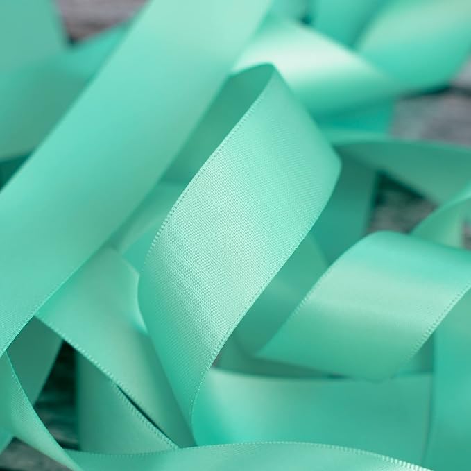 HUIHUANG Satin Ribbon 1 inch Aqua Blue Ribbon 50 Yards Aqua Blue Double Face - Image 5