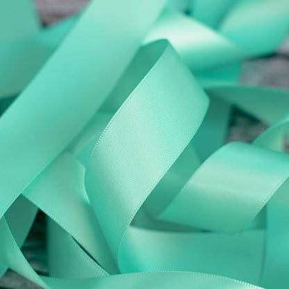 HUIHUANG Satin Ribbon 1 inch Aqua Blue Ribbon 50 Yards Aqua Blue Double Face - Image 5