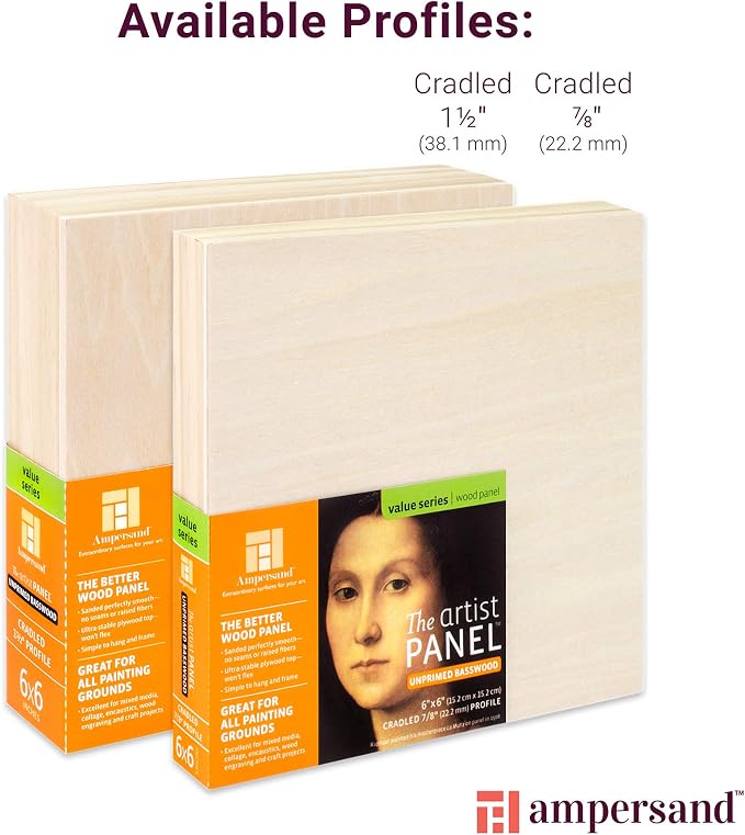 Ampersand Art Supply Unprimed Basswood Artist Panel, 1-1/2" Cradled Profile - Image 3