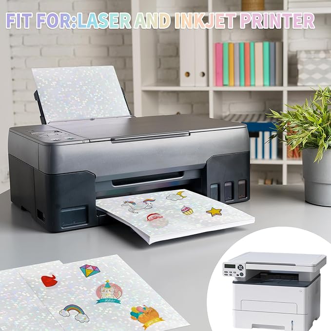 20 Sheets Holographic Sticker Paper, 8.5x11 Inch Clear Printable Vinyl Sticker - Image 4