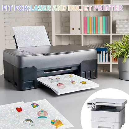 20 Sheets Holographic Sticker Paper, 8.5x11 Inch Clear Printable Vinyl Sticker - Image 4