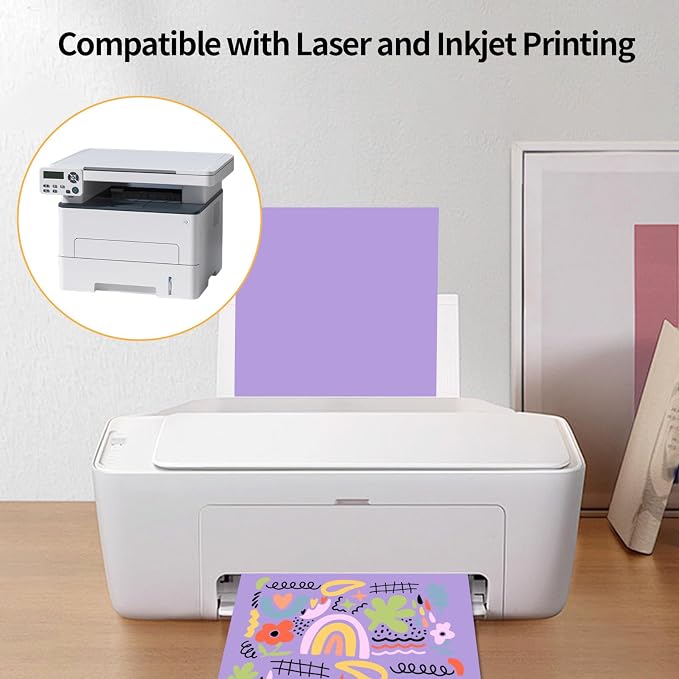 Printable Sticker Paper, 20 Sheets Purple Printable Sticker Paper, Laser/Inkjet - Image 4
