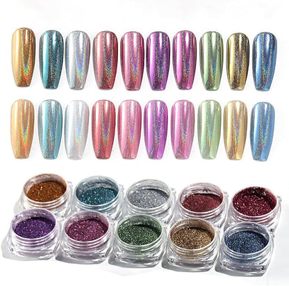 10 Colors Holographic Nail Powder, Holo Aurora Iridescent Metallic Mirror Laser - Image 6