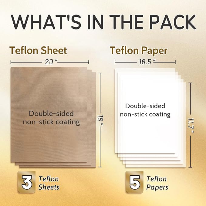 TransOurDream 3 PTFE Teflon Sheets 16×20"& 5 Teflon Papers A3 - Image 2