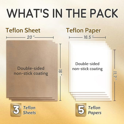 TransOurDream 3 PTFE Teflon Sheets 16×20"& 5 Teflon Papers A3 - Image 2