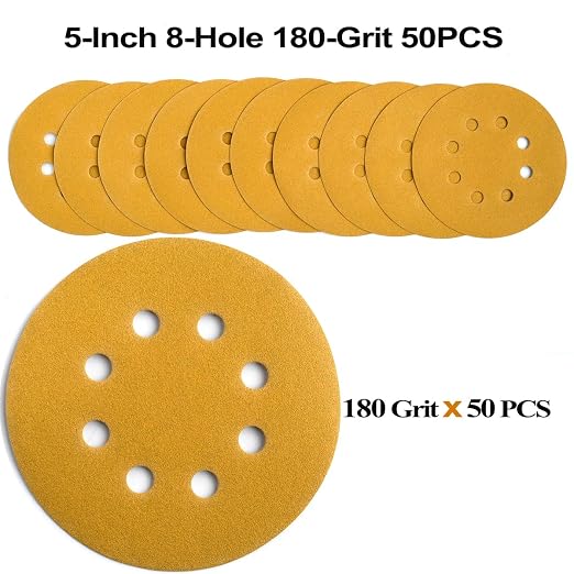 5-Inch 8-Hole Hook and Loop Sanding Discs 180-Grit Random Orbit Sandpaper - Image 3