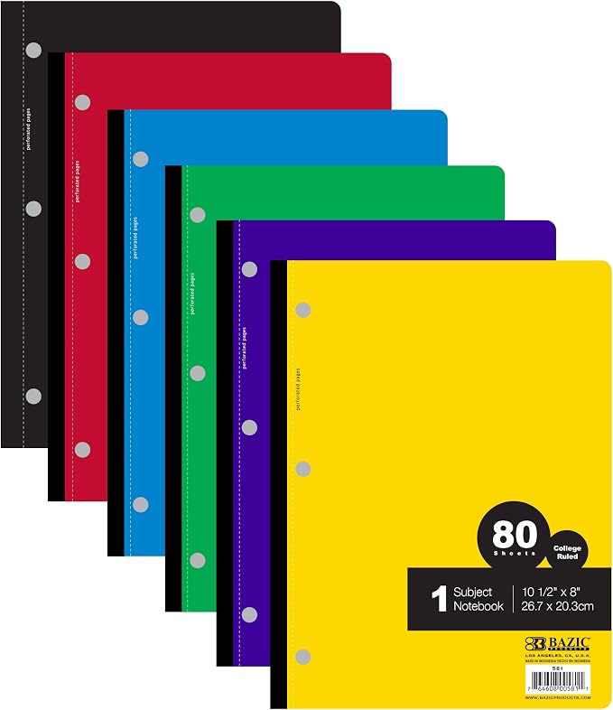 BAZIC Notebook College Ruled 1 Subject 80 Sheets Wireless Notebooks, Lined by BAZICProducts