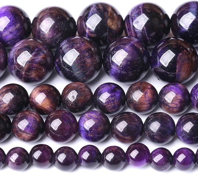 8MM Purple Tiger Eye Stone Beads Natural Gemstone Round Loose Beads by Unknown