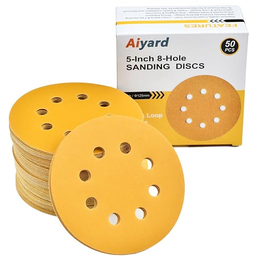 5-Inch 8-Hole Hook and Loop Sanding Discs 320-Grit Random Orbit Sandpaper by Aiyard