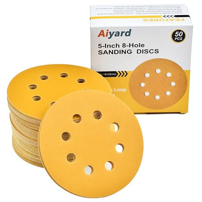 5-Inch 8-Hole Hook and Loop Sanding Discs 320-Grit Random Orbit Sandpaper by Aiyard