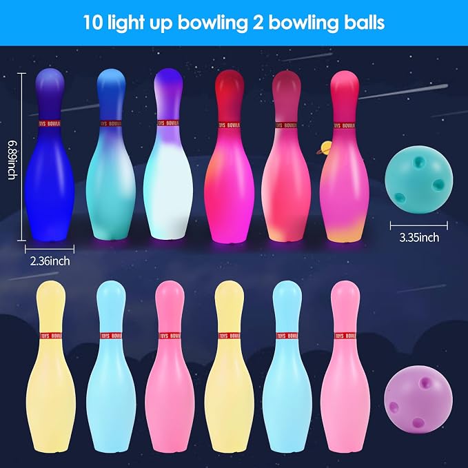 Light Up Bowling Set, Glow in The Dark Bowling Balls & Pins - Image 2