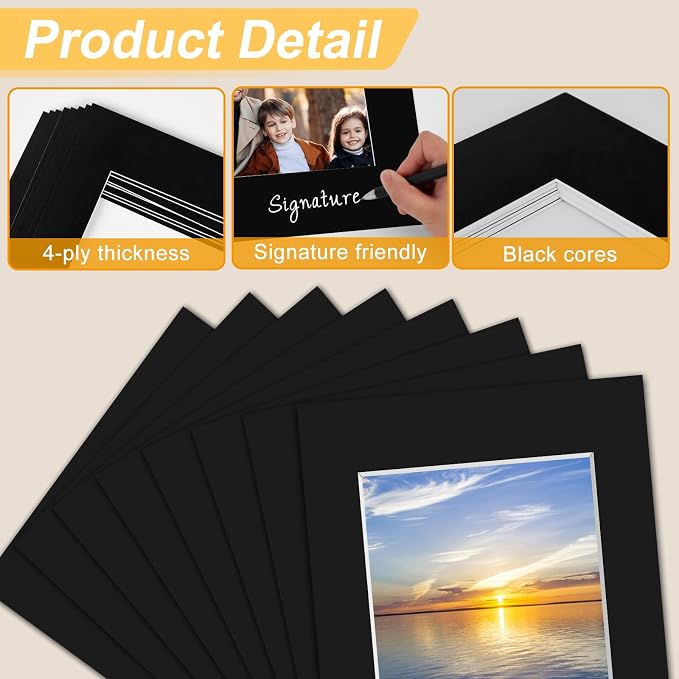 Phinus 8 Pack Picture Mats for Frames, Acid Free 11x14 Matted to 8x10, Picture - Image 3