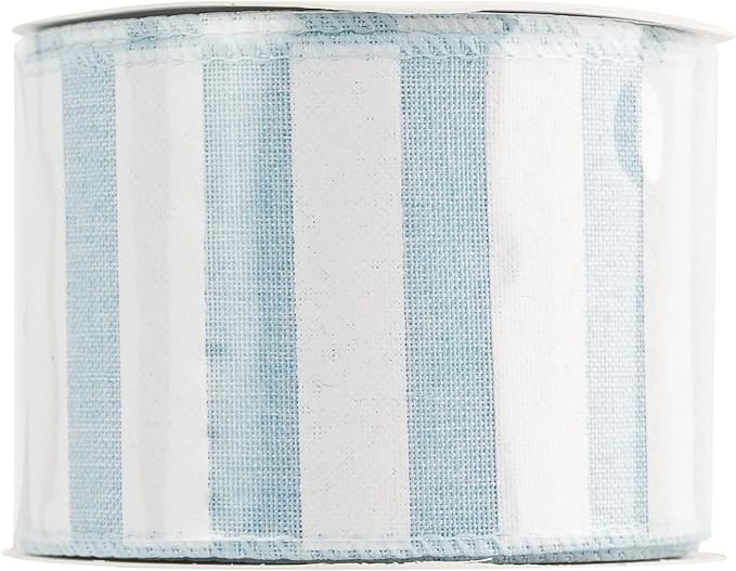 MEEDEE Blue White Stripe Ribbon 2.5 Inch Light Blue Wired Ribbon - Image 9