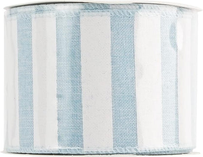MEEDEE Blue White Stripe Ribbon 2.5 Inch Light Blue Wired Ribbon - Image 9