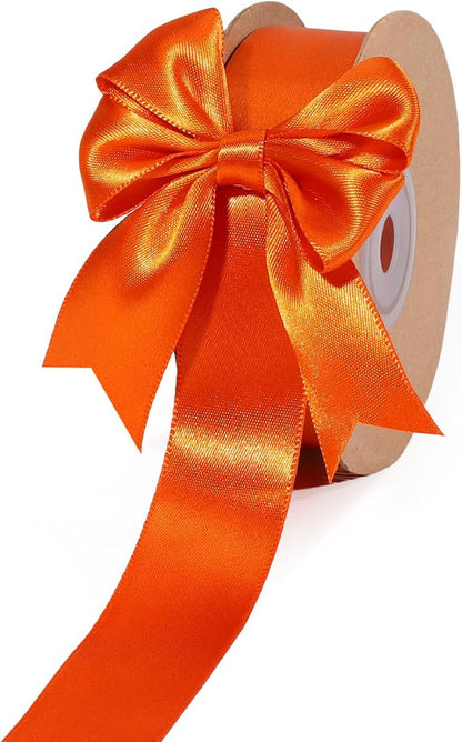 LaRibbons Orange Satin Ribbon 1 Inch 50 Yards Luxury Double Faced Russet Orange by LaRibbons