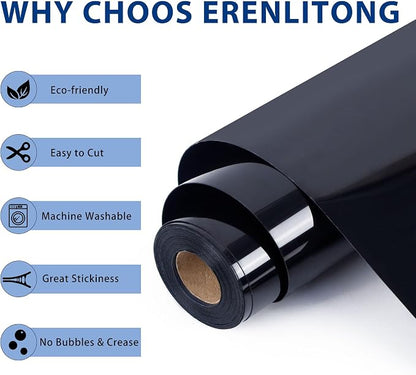 RENLITONG Black Iron on Vinyl 12Inch by 50ft Roll HTV Heat Transfer Vinyl - Image 2
