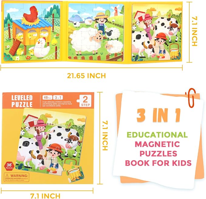 Magnetic Puzzles for Toddlers 1-3, 3 in 1 Kids Fun Farm Jigsaw Puzzle, Children - Image 4