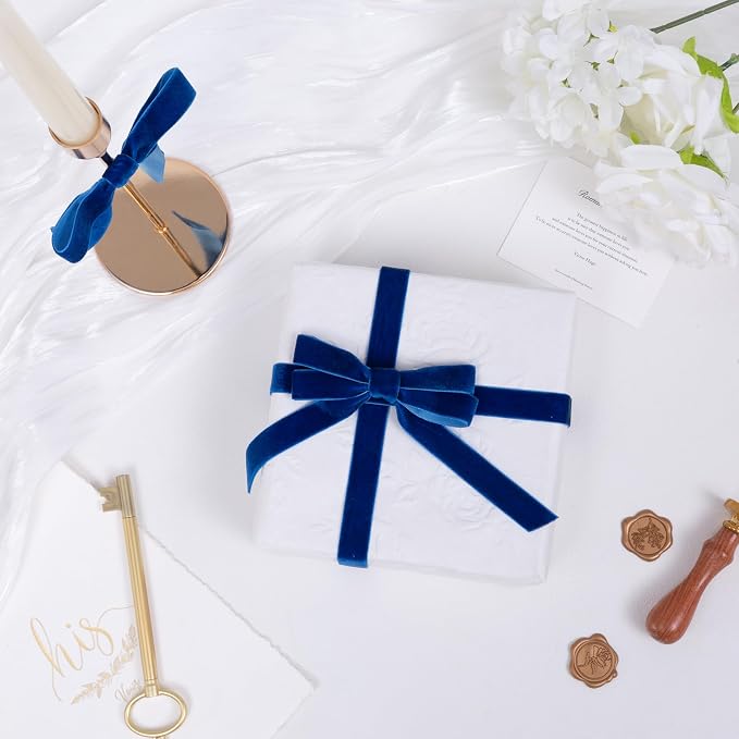 Vintage Sapphire Blue Velvet Ribbon Christmas Ribbon - Image 3