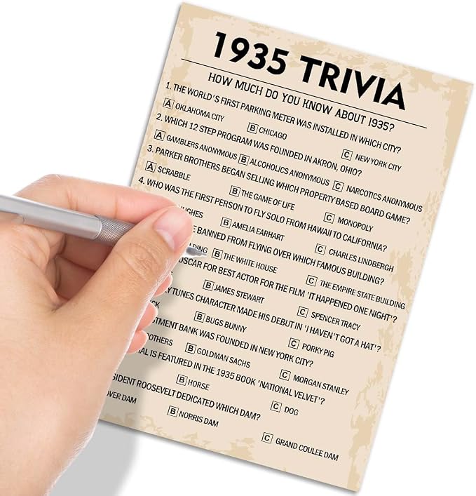 QUPT 90th Birthday Party Games, 1935 Trivia Games, Birthday Party Supplies - Image 4