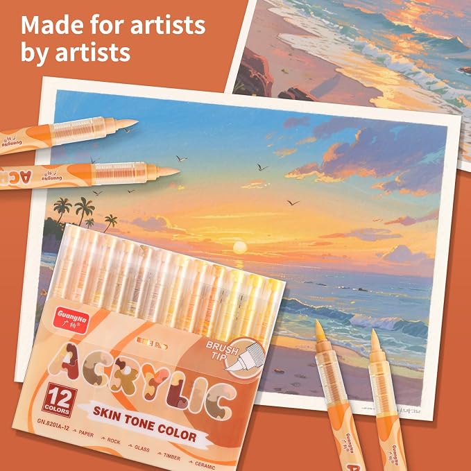 Guangna Acrylic Paint Markers 12 Colors, Skin Tone Series Set - Image 3
