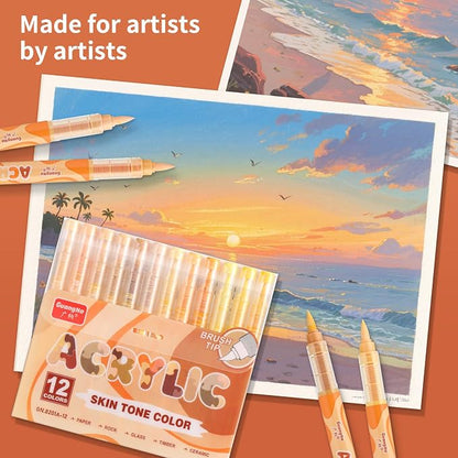 Guangna Acrylic Paint Markers 12 Colors, Skin Tone Series Set - Image 3