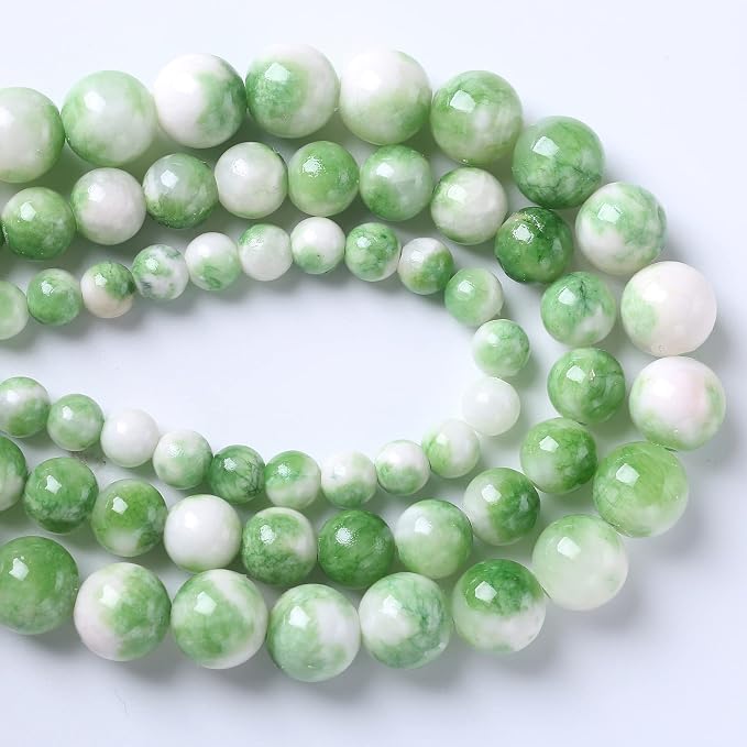 60pcs 6mm Natural Green White Persian Jade Stone Round Beads - Image 3