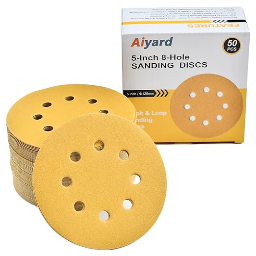 5-Inch 8-Hole Hook and Loop Sanding Discs 180-Grit Random Orbit Sandpaper by Aiyard