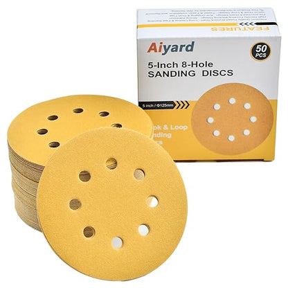 5-Inch 8-Hole Hook and Loop Sanding Discs 180-Grit Random Orbit Sandpaper by Aiyard