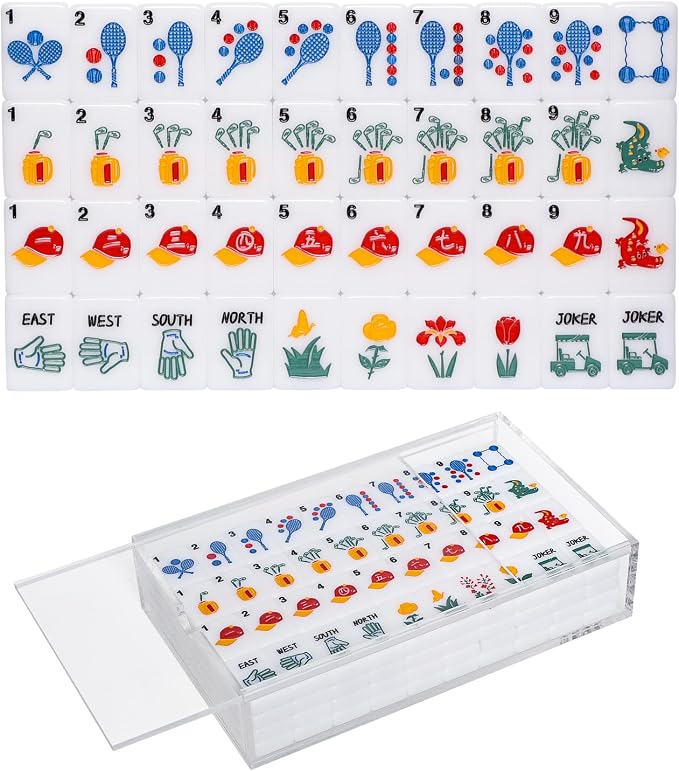 American Mahjong Tile Set with Clear Acrylic Box and Accessories, 160 Acrylic by GAMETROVE