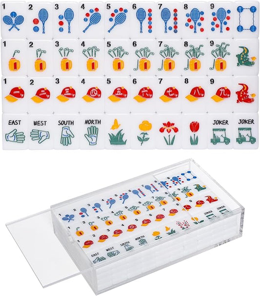 American Mahjong Tile Set with Clear Acrylic Box and Accessories, 160 Acrylic by GAMETROVE