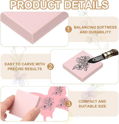 PATIKIL 4Pcs 2X2" Rubber Carving Blocks, Soft Linoleum Art Carving Block Square - Image 3