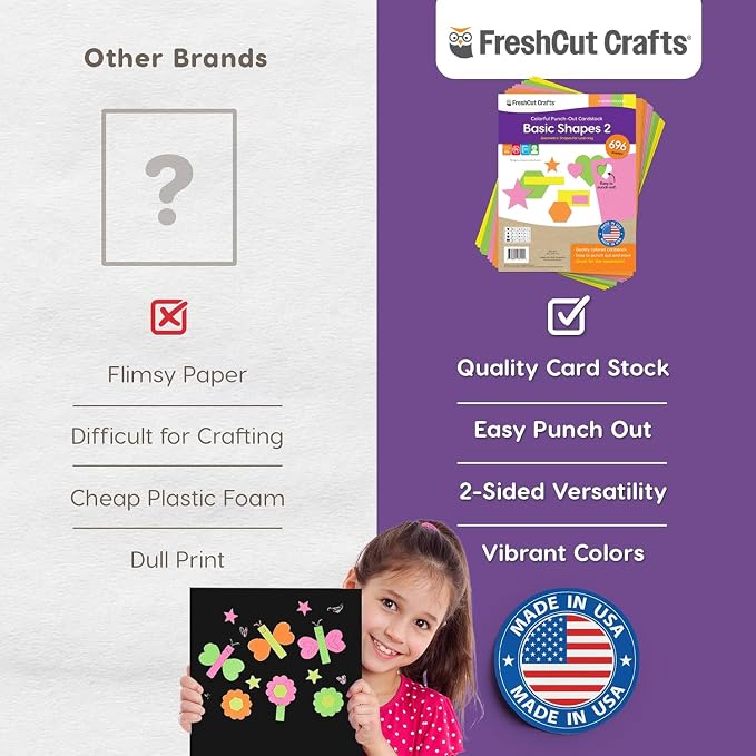 Basic Shapes 2: Hearts, Rectangles, 696 Pieces US Made Card Stock Punch Out - Image 6