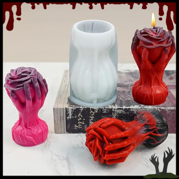 Hand Holding Rose Candle Mold, 3D Flower Silicone Mold - Image 2