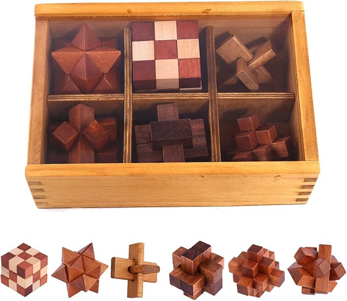 VolksRose 6pcs Wooden Brain Teaser Puzzles, IQ Challenge Puzzle Games, Logic by VolksRose
