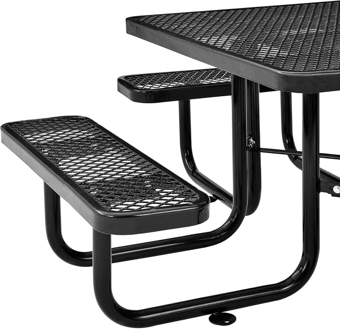 Global Industrial 46" Square Picnic Table, Expanded Metal, Attached Benches - Image 5