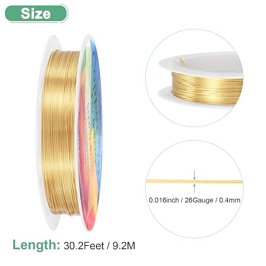 0.4 mm/26 Gauge Copper Wire for Jewelry Making, 30.2FT Copper Beading Craft - Image 3