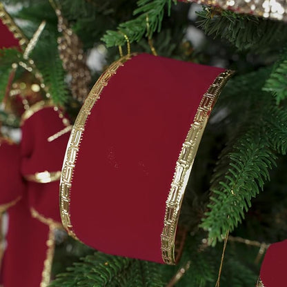MEEDEE Burgundy Velvet 2.5 Inch Dark Red Christmas Ribbon 10 Yards Wired - Image 5