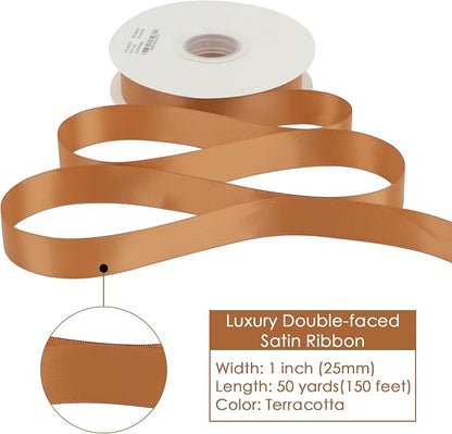 HUIHUANG Terracotta Satin Ribbon 1 Double-Faced Satin Ribbon 50 Yards - Image 2