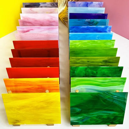 24 Sheets Stained Glass Sheet Rainbow Colors, 6 x 4 inches Cathedral Glass by PALJOLLY